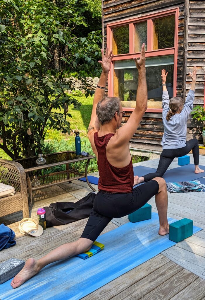 Practicing yoga outdoors